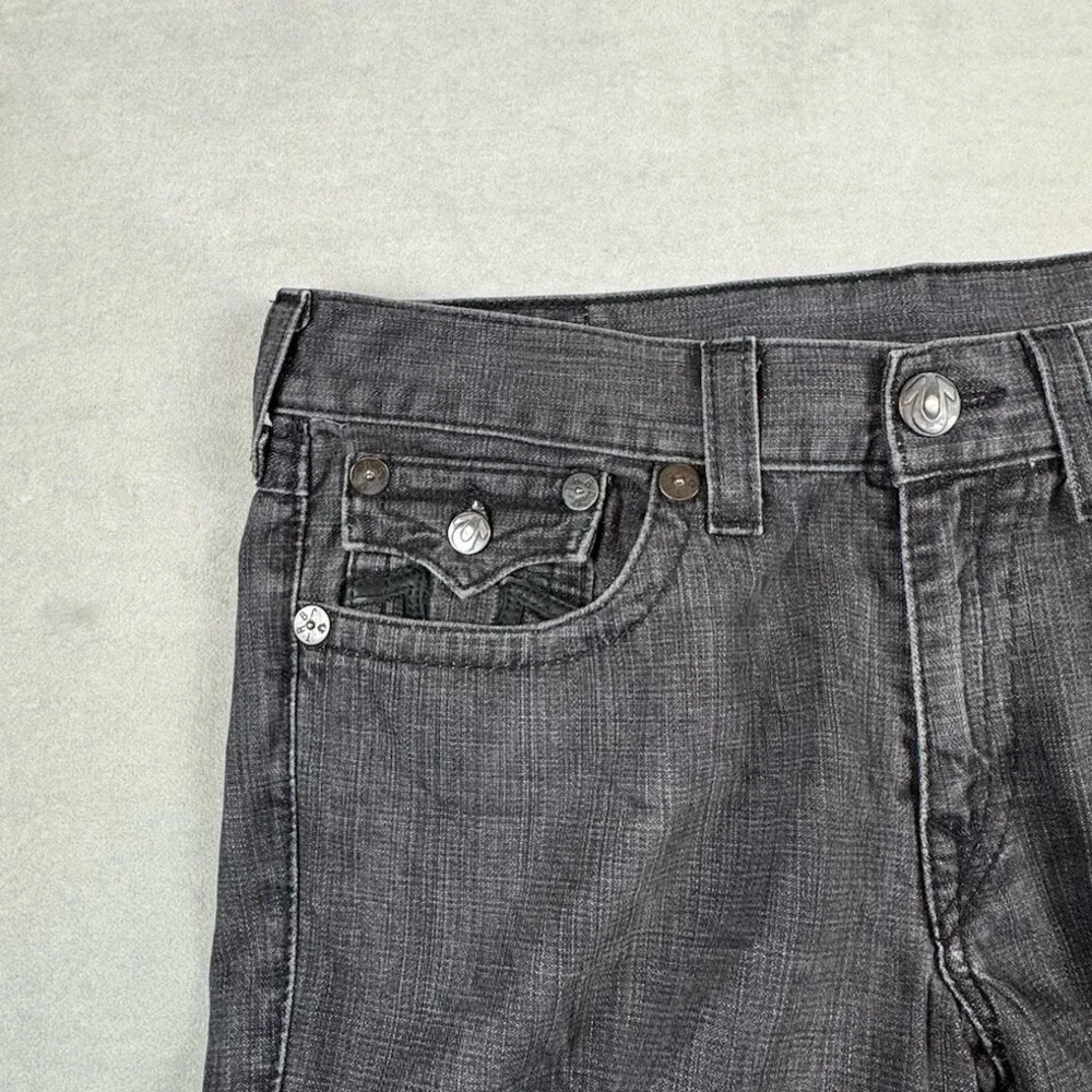 Vintage True Religion Jeans Mens 36 Gray Black Leather Logos Billy Y2K 2000s